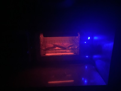 microwave with moody lighting